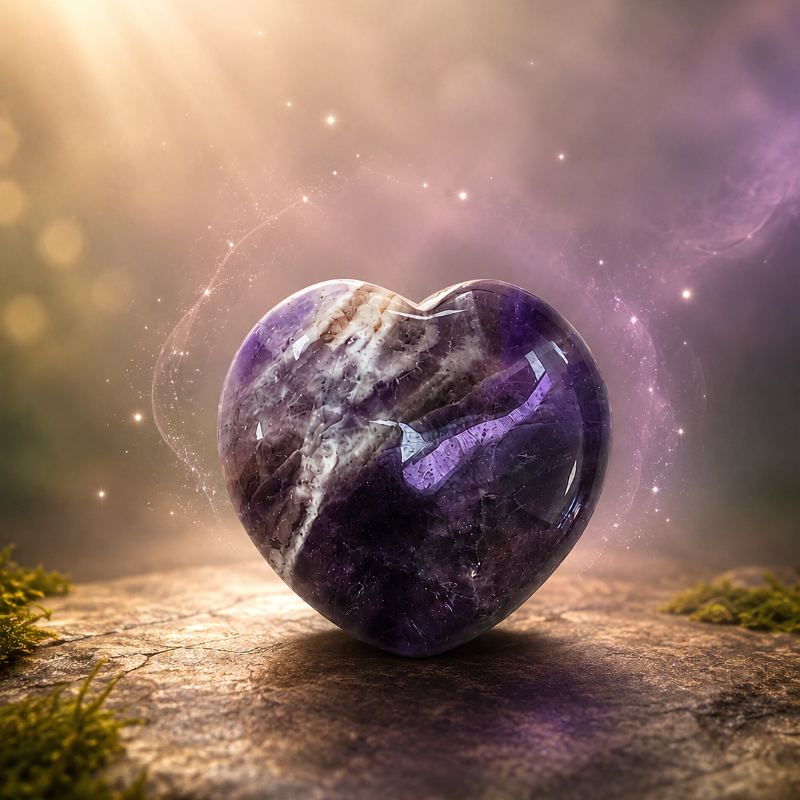 Ciondolo in ametista bandeggiata a forma di cuore - pietra naturale di spiritualità e calma interiore - senza occhiello, necessita portapietra