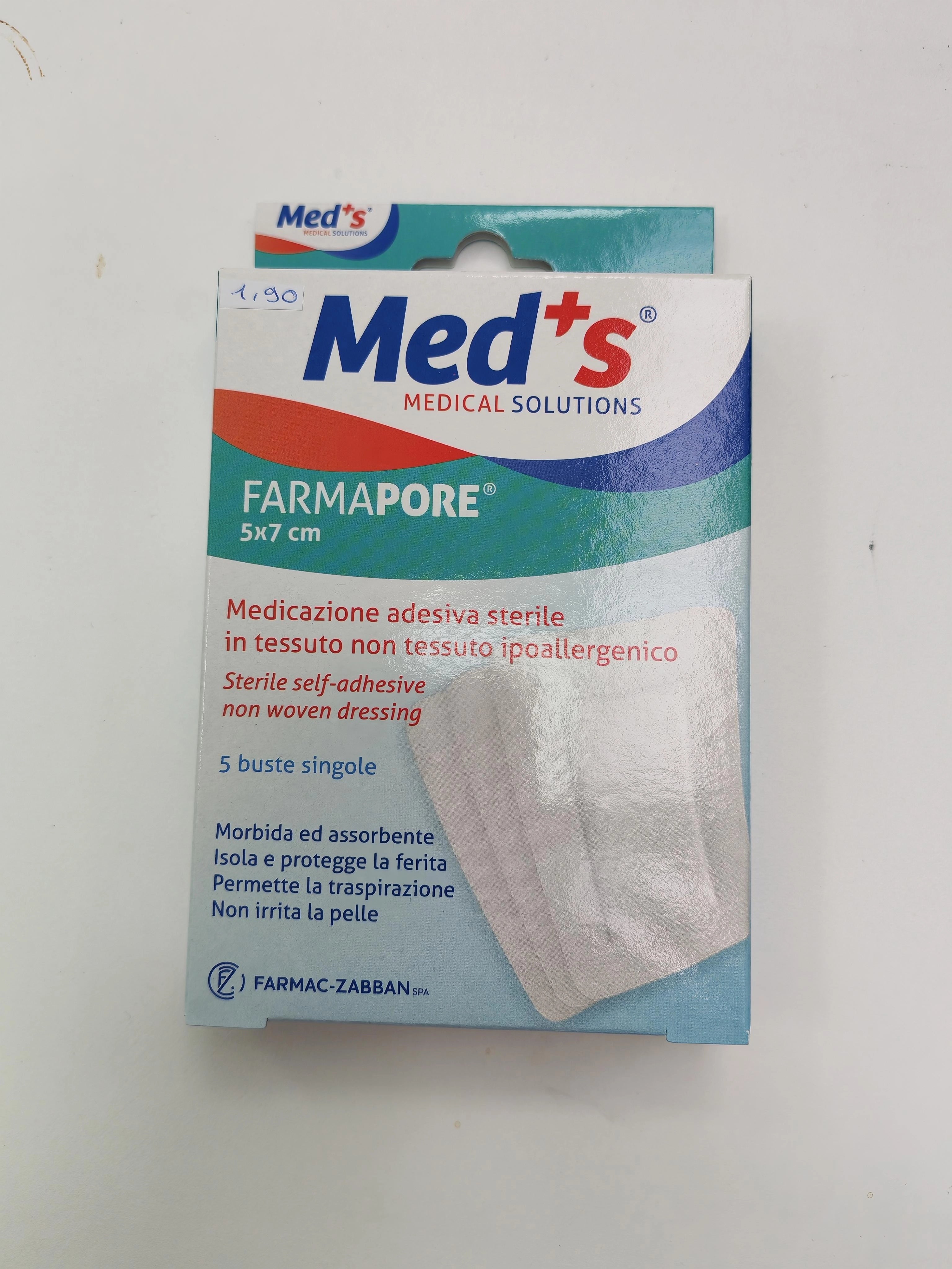 Med’s Farmapore 5x7 cm – Medicazione adesiva sterile in tessuto non tessuto, 5 buste singole
