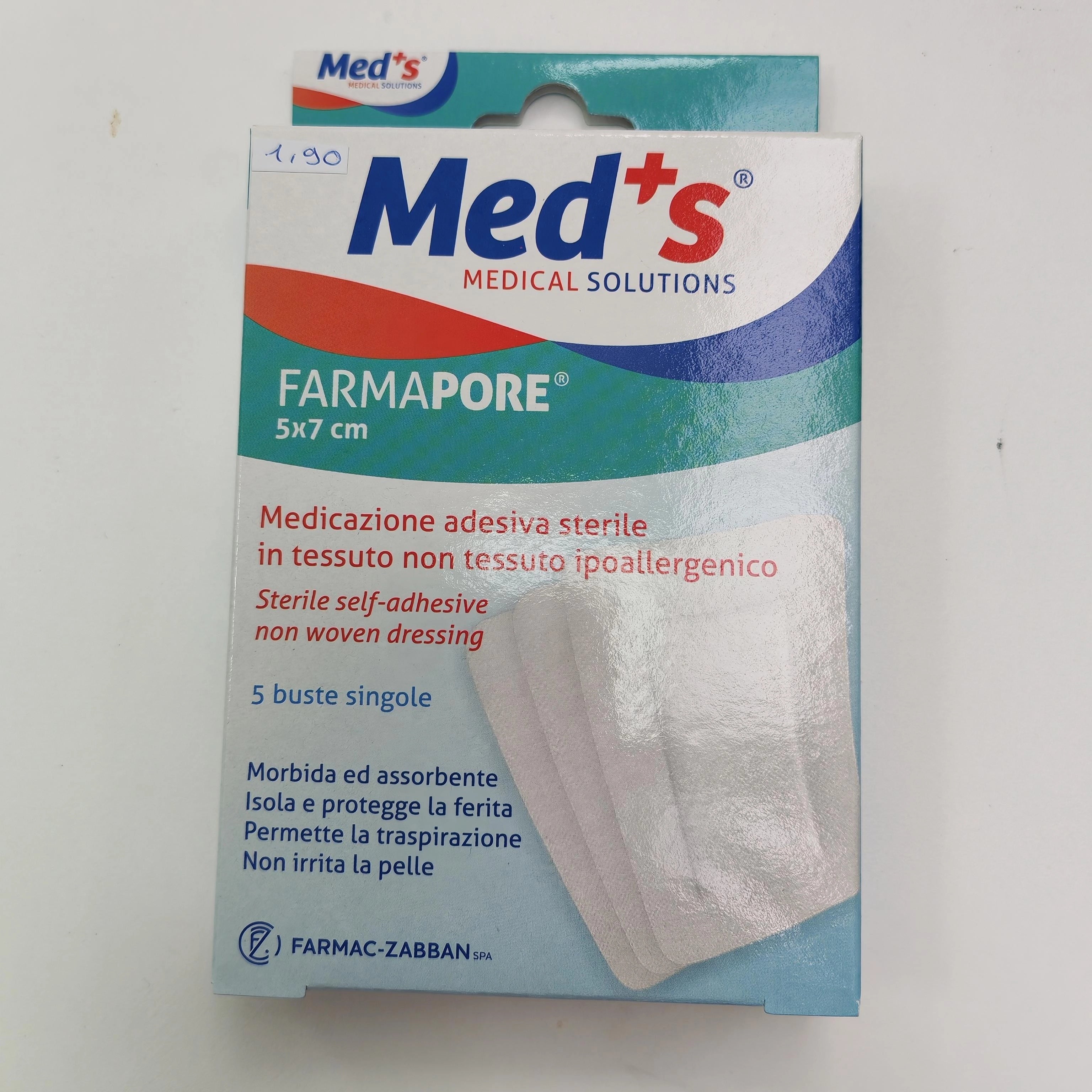 Med's Farmapore 5x7 cm - medicazione adesiva sterile in tessuto non tessuto - confezione con 5 buste singole