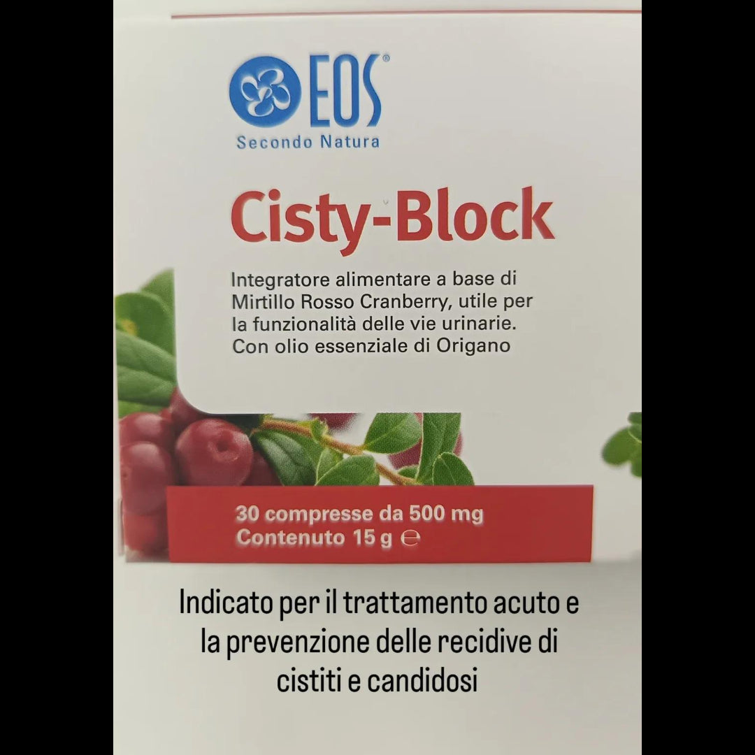 Cisty-Block integratore per vie urinarie con mirtillo rosso e olio essenziale di origano - 30 compresse