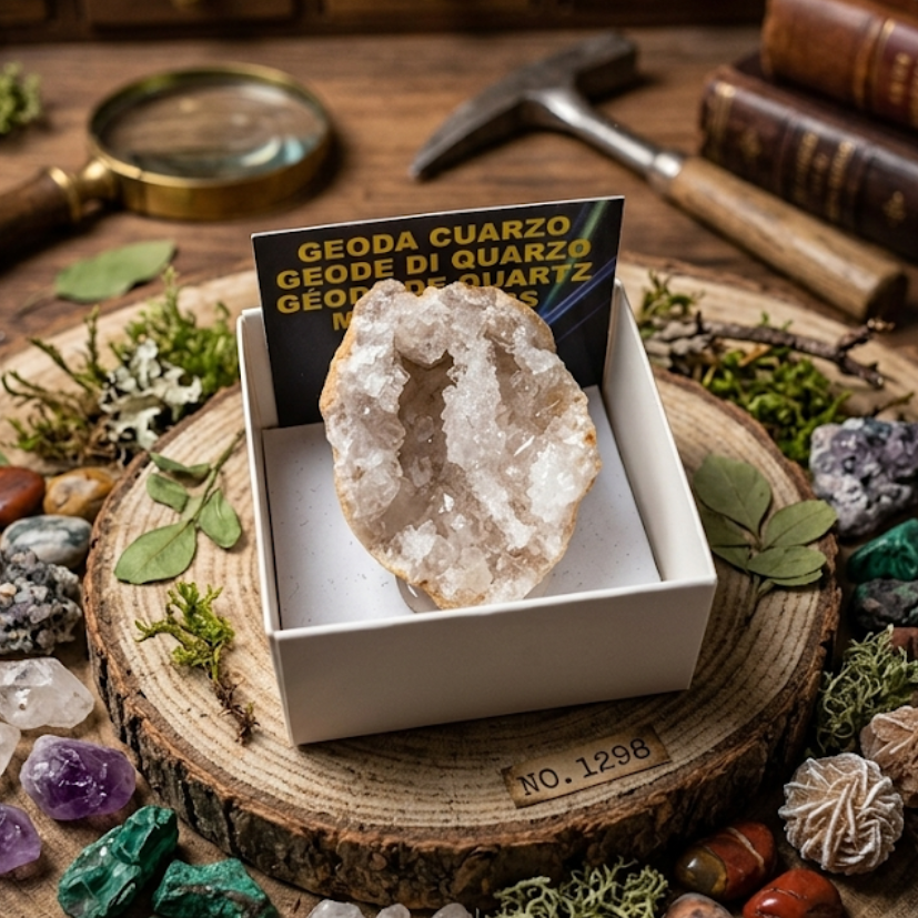Geode di quarzo naturale - drusa di cristalli di quarzo ialino per collezione e meditazione