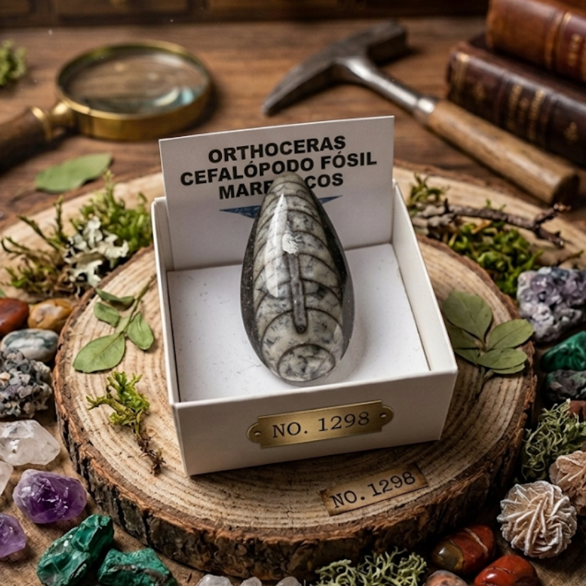 Fossile di Orthoceras - cefalopode marino dell'Ordoviciano - conchiglia a forma di corno fossilizzata