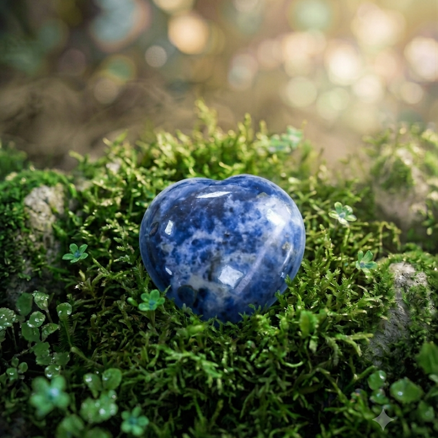 Ciondolo a forma di cuore in sodalite naturale - pietra della comunicazione e dell'equilibrio emotivo - senza cordino e senza occhiello