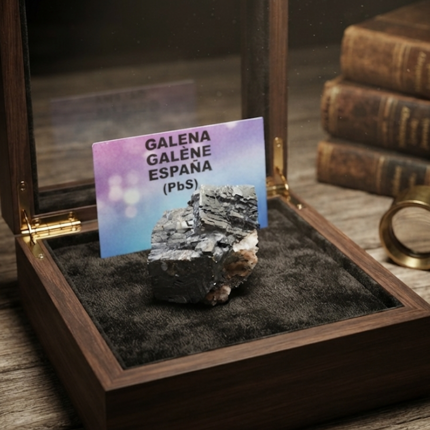 Esemplare di galena naturale di Spagna - minerale di solfuro di piombo con lucentezza metallica