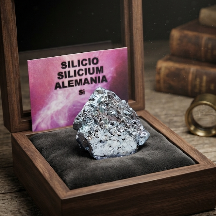 Campione di silicio cristallino della Germania - elemento chimico Si dalla lucentezza metallica