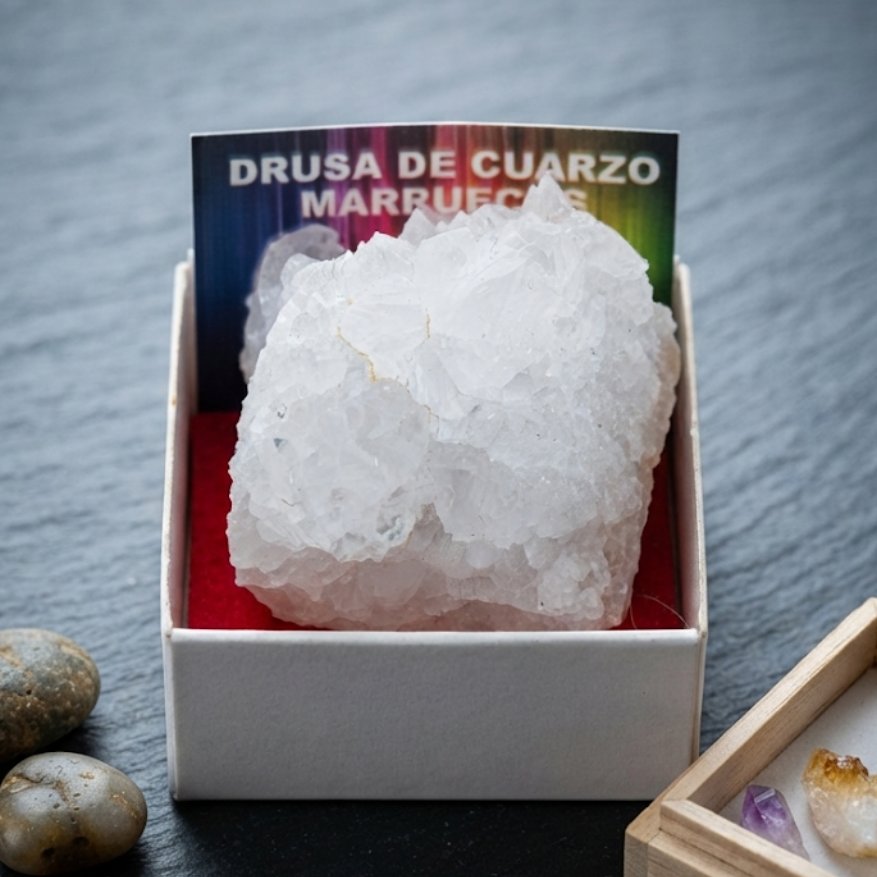 Drusa di quarzo naturale del Marocco - aggregato di cristalli di quarzo ialino brillanti per collezione e decorazione
