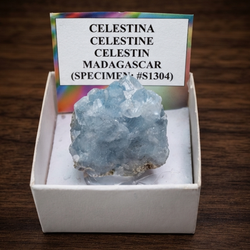 Esemplare di celestina naturale del Madagascar - cristallo di solfato di stronzio dal colore azzurro celeste