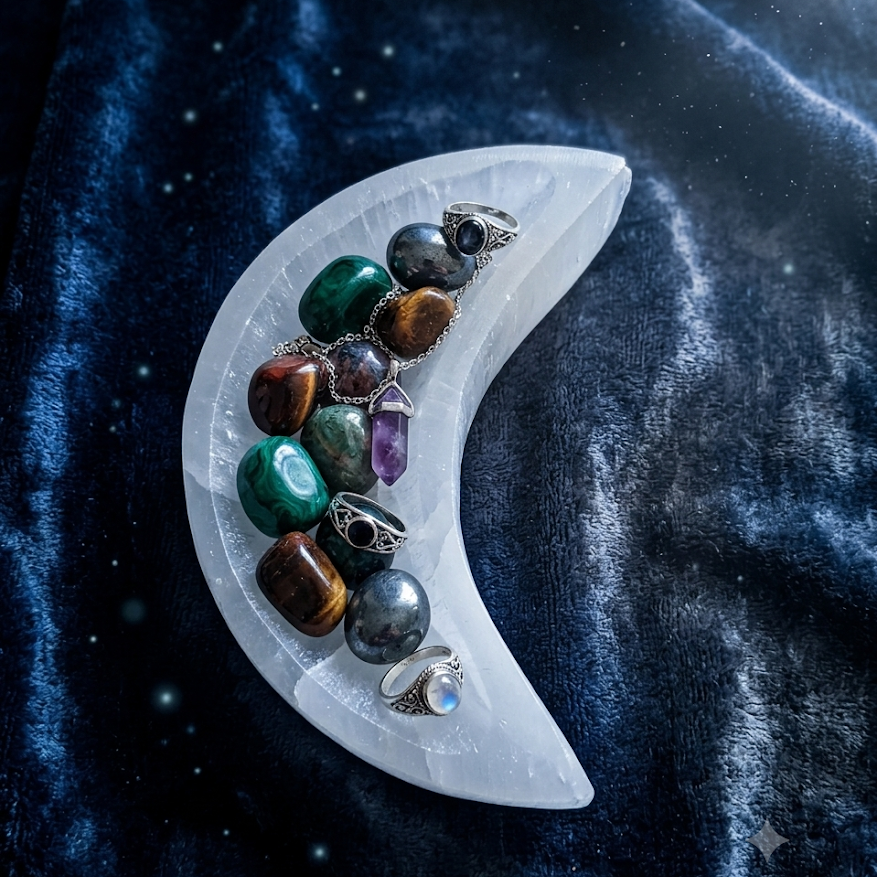 Luna di selenite naturale - cristallo di gesso bianco a forma di mezzaluna per meditazione e purificazione energetica