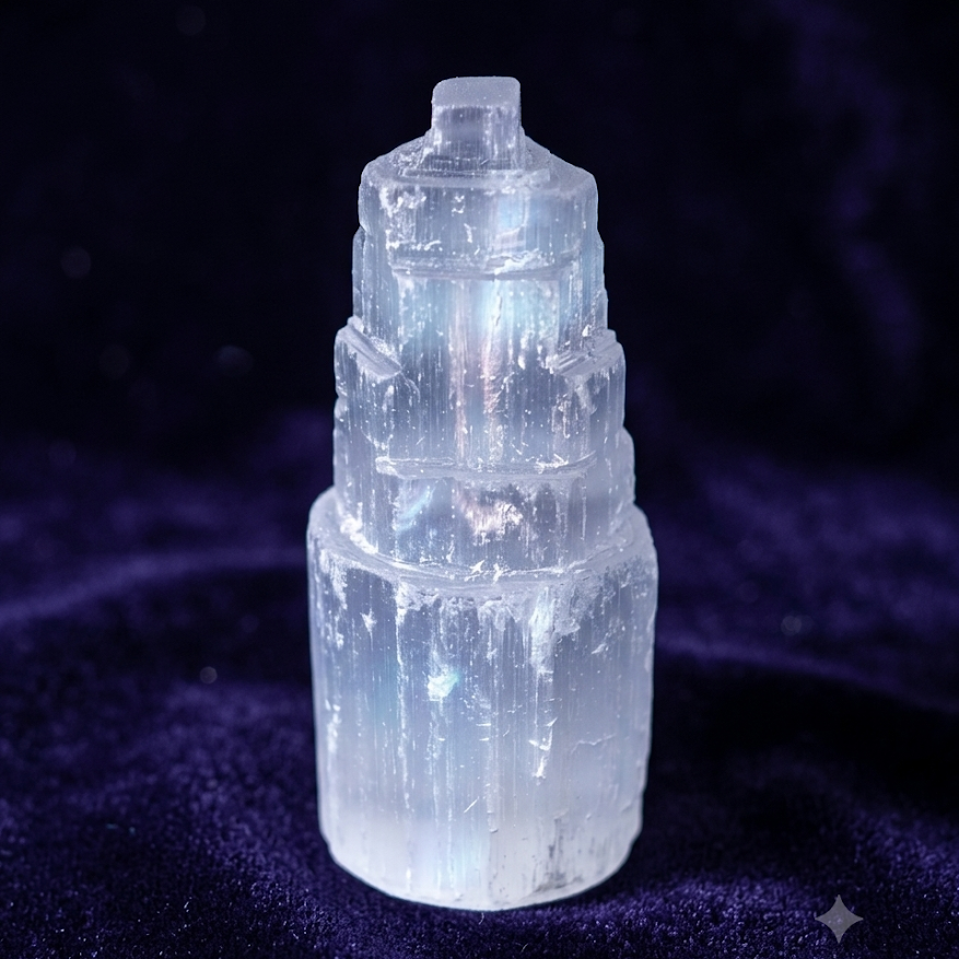 Torre di selenite naturale alta 10 cm - cristallo di luce e purezza per meditazione e purificazione energetica