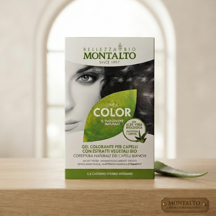 Gel colorante naturale per capelli Bellezza Bio Montalto - tonalità castano chiaro mogano con Aloe Vera biologica