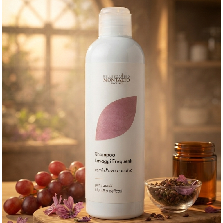 Shampoo lavaggi frequenti all'uva e malva Bellezza Bio Montalto per capelli fini e delicati