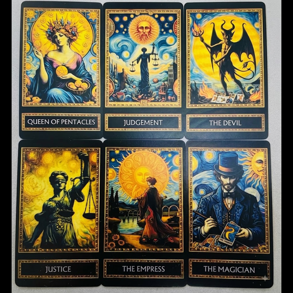 	Carte dei tarocchi Van Gogh con la Notte Stellata e i Girasoli - mazzo da 78 carte per cartomanzia